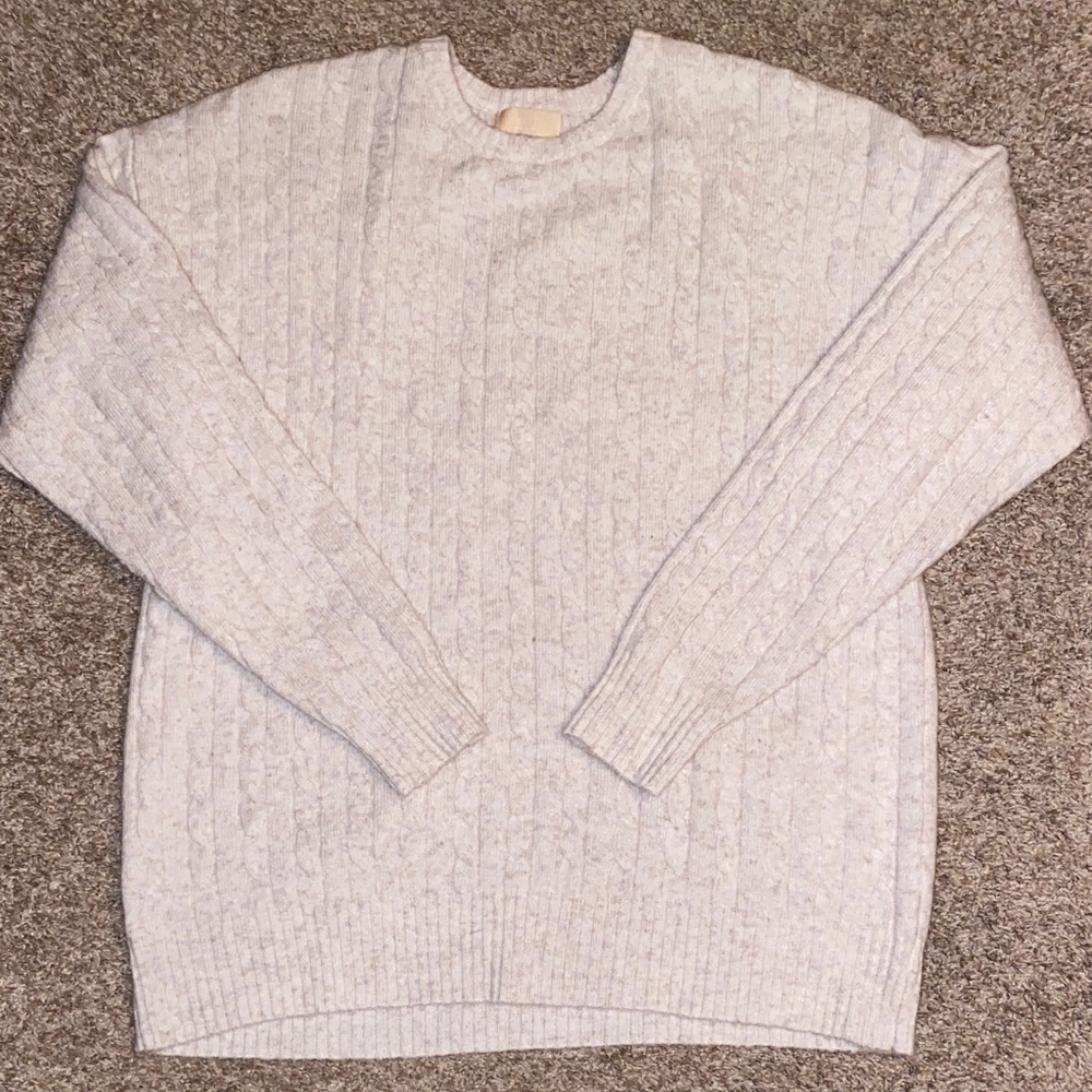 SOLD NUUDS Heather Bone Cable Crewneck Sweater
